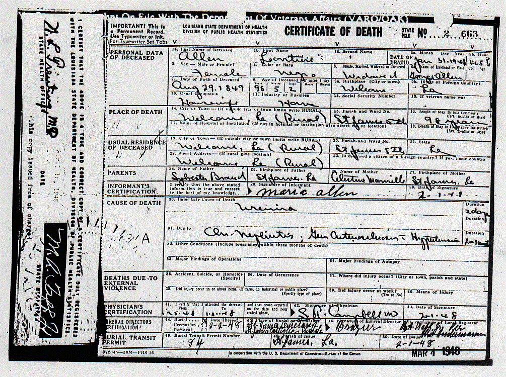 Mama Death Certificate